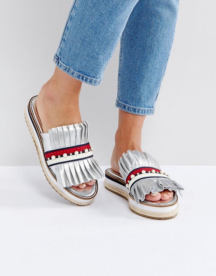 Kg By Kurt Keiger Madamme Silver Suede Slide Flat Sandals - Silver