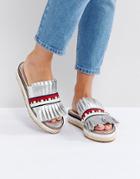 Kg By Kurt Keiger Madamme Silver Suede Slide Flat Sandals - Silver