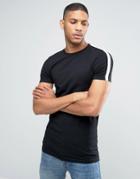Asos Longline Muscle T-shirt In Monochrome With Tape Detail - Black