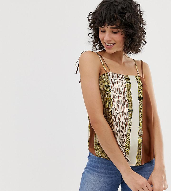 River Island Cami Top With Cowl Neck In Chain Print - Brown