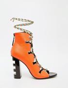 Kat Maconie Betsy Vivid Coral Ghillie Multi Lace Heeled Sandals - Vivid Coral