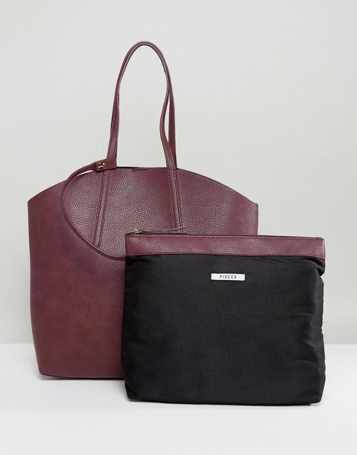 Pieces Shopper Bag With Removable Pouch - Red