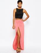 Asos Wrap Maxi Skirt In Jersey - Coral