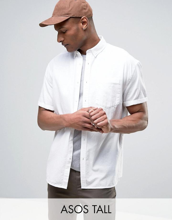 Asos Tall Oversized Casual Washed Oxford Shirt In White - White