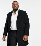 Gianni Feraud Plus Wool Blend Single Breasted Classic Overcoat With Velvet Collar-black