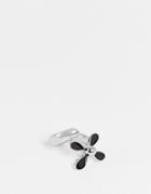 Asos Design Fashion Wraparound Ring With Flower And Black Enamel In Silver Tone