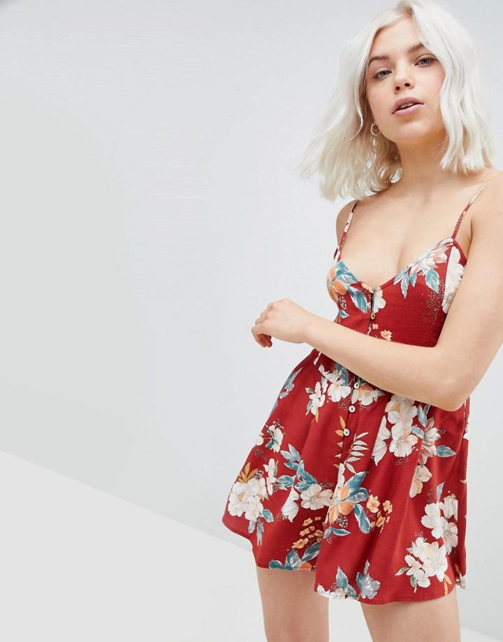 Pull & Bear Floral Button Detail Romper - Multi