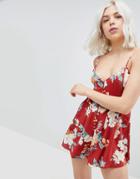 Pull & Bear Floral Button Detail Romper - Multi