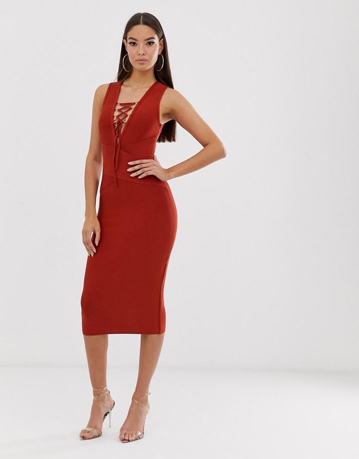 The Girlcode Bandage Dress With Tie Detail In Rust - Brown