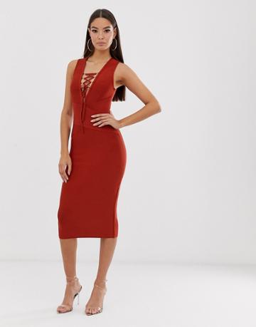 The Girlcode Bandage Dress With Tie Detail In Rust - Brown