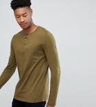 Asos Design Tall Long Sleeve T-shirt With Grandad Neck In Green - Green