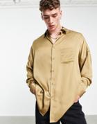 Asos Design Oversized Satin Shirt In Bronze-brown