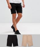 Asos Jersey Skinny Shorts 2 Pack Black/beige Marl Save - Multi