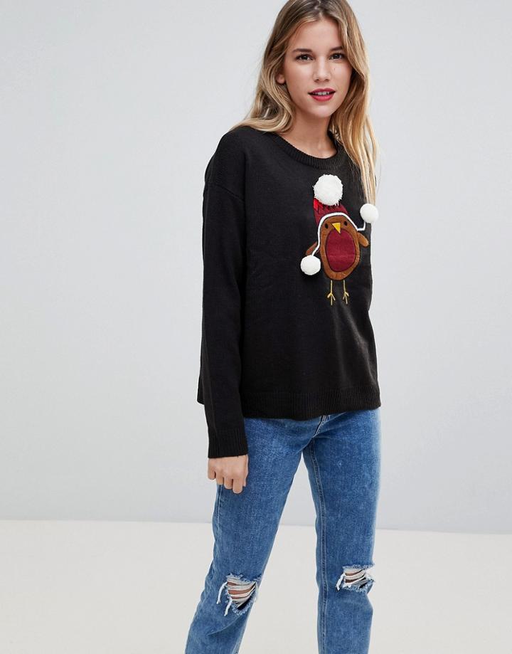 Brave Soul Holidays Robin Sweater - Black