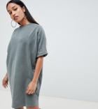 Asos Design Petite T-shirt Dress With Rolled Sleeves And Wash - Green