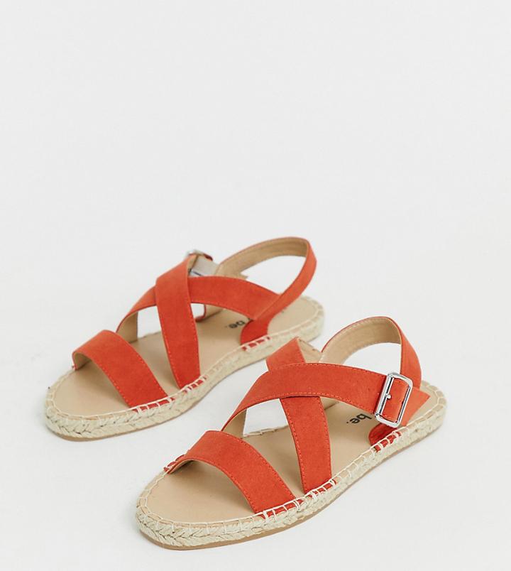 Simply Be Wide Fit Cross Strap Espadrille Sandals In Red - Red