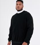 Asos Design Plus Knitted Ribbed Sweater With Woven Panels In Black