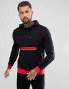 Asos Design Hoodie With Zip Pocket In Black - White