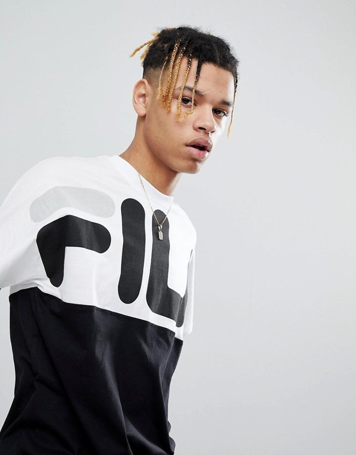 Fila Black Line T-shirt With Large Logo Panel In Black - Black