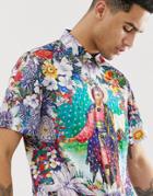 Asos Design Festival Regular Shirt With Tropical Sequin Saint-blue