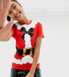 New Look Christmas Tee With Santa Print In Red - Red