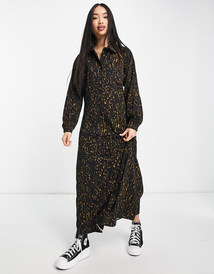 Fashion Union Almost Animal Print Cut-out Detail Open Back Maxi Dress In Black