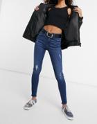 Noisy May Lucy Ankle Grazer Distressed Jeans In Midwash Blue