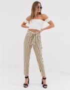 Asos Design Pants In Natural Stripe With Belt-multi