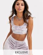 Fashionkilla Crushed Velvet Skinny Jogger In Lilac-purple