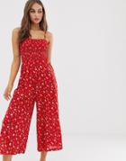 Glamorous Cami Jumpsuit With Shirring In Ditsy Floral-red