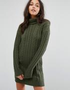 Missguided Roll Neck Cable Knit Mini Dress - Green