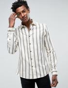 Asos Regular Fit Shirt In Cream Stripe - Beige