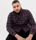 Asos Design Plus Slim Western Check Shirt In Navy