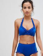 Pour Moi Mesh It Up Halter Underwired Bikini Top - Blue