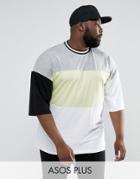 Asos Plus Oversized T-shirt With Neon Color Blocking & Mis-match Sleeves - White