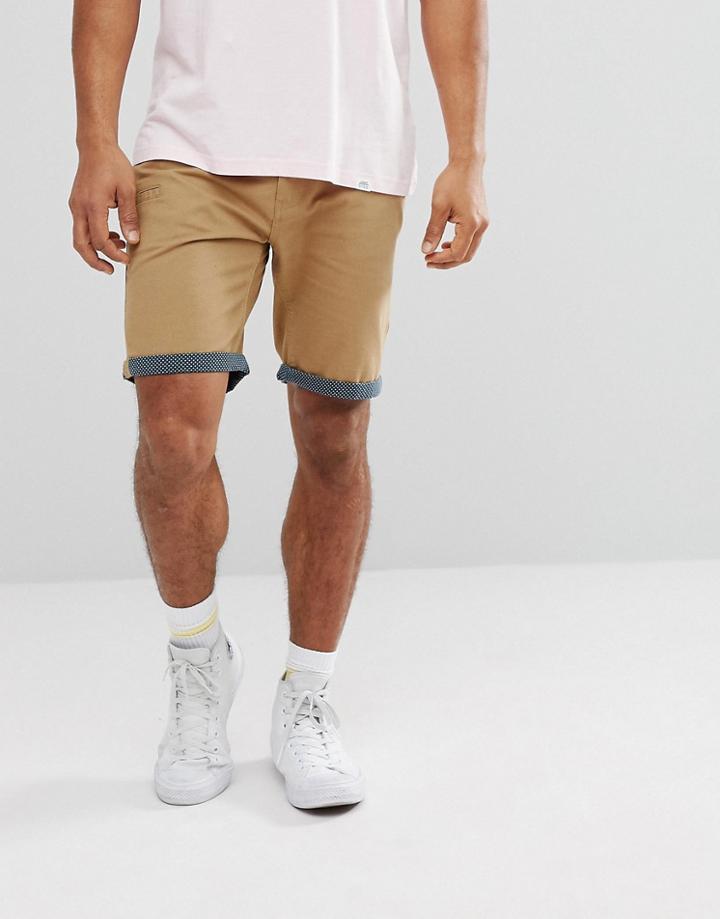 Brave Soul Spotty Turn Up Chino Shorts - Stone