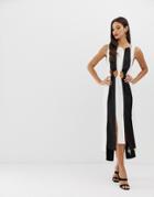 Asos Design Knot Waist Monochrome Crepe Spliced Midi Dress-multi