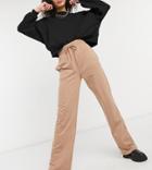 Asos Design Tall Straight Leg Sweatpants With Deep Waistband And Pintuck In Fawn Organic Cotton-brown