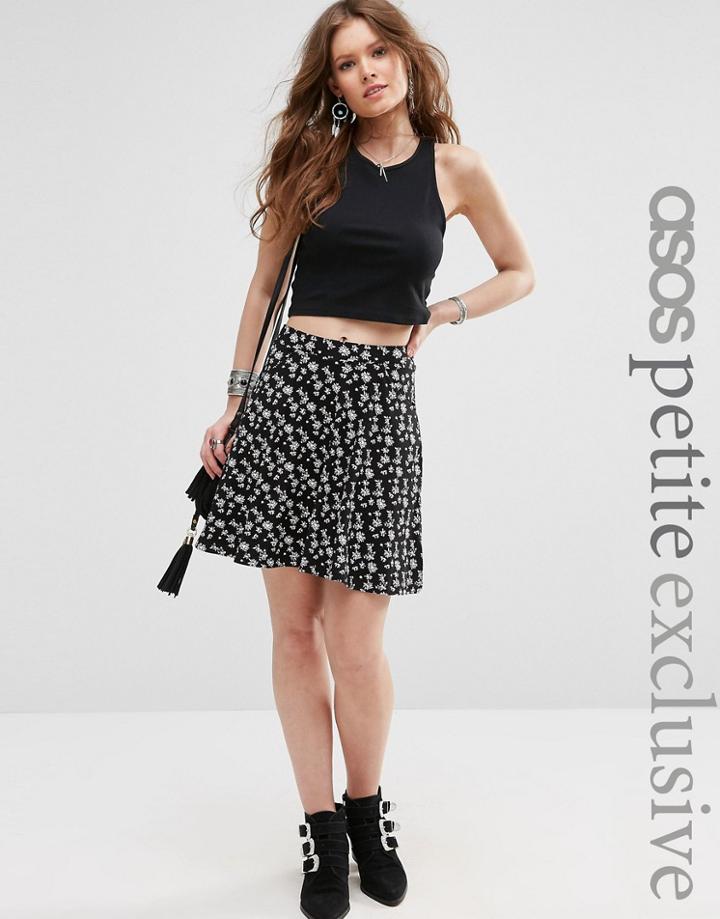 Asos Petite Skater Skirt With Pockets In Ditsy Print - Mono