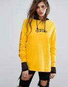 Criminal Damage Long Sleeve Top With Front Logo - Yellow