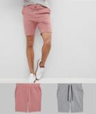Asos Design Skinny Short 2 Pack Gray Marl/pink Save - Multi