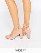 New Look Wide Fit Patent Mary Jane Heeled Shoe - Stone