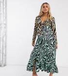 Asos Design Maternity Knot Front Maxi Dress In Mixed Animal Print-multi