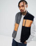 Asos Vest With Color Block Detail And Borg In Navy - Blue