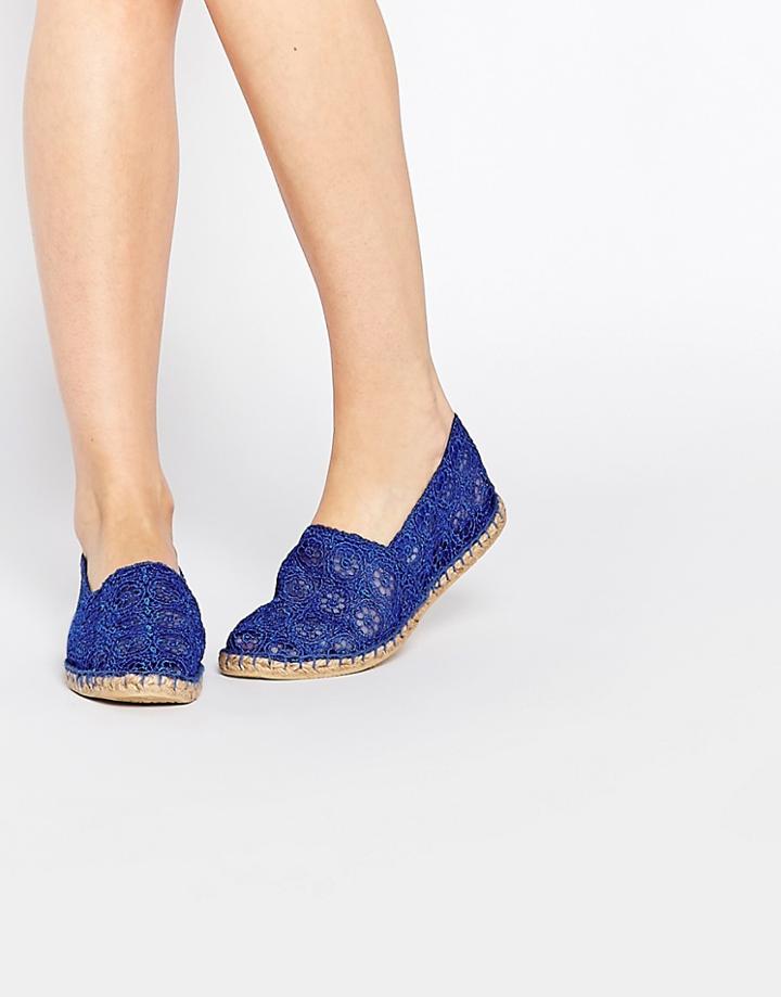London Rebel Canary Blue Crochet Espadrilles - Blue