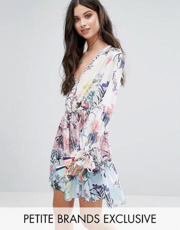 White Cove Petite All Over Multi Floral Print Smock Dress - Multi