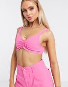 Asos Design Pink Crop Top Two-piece In Washed Cotton