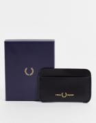 Fred Perry Matt Leather Card Holder In Black