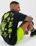 Hnr Ldn Tattoo Neon Back Print T-shirts In Oversized - Black