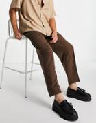 Asos Design High Waist Slim Smart Pants In Brown